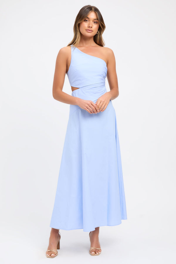 kookai Poplin One Shoulder Dress Serenity Blue