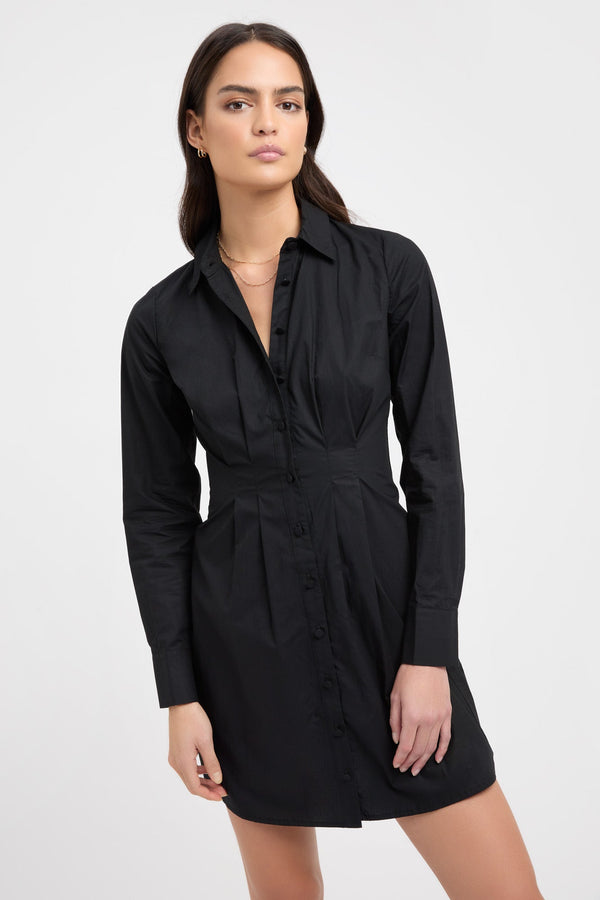 Kookai Poplin Tuck Shirt Dress Black