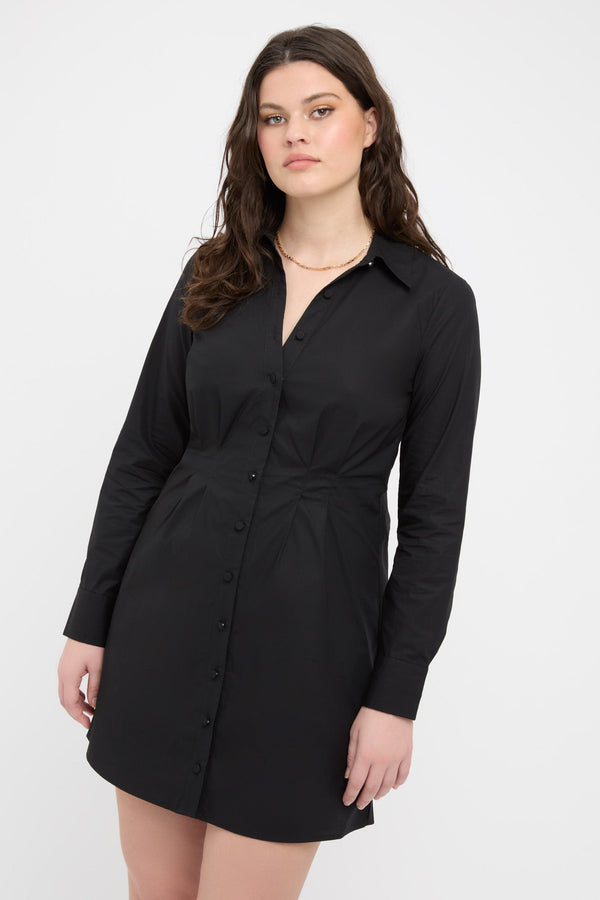 Kookai Poplin Tuck Shirt Dress Black