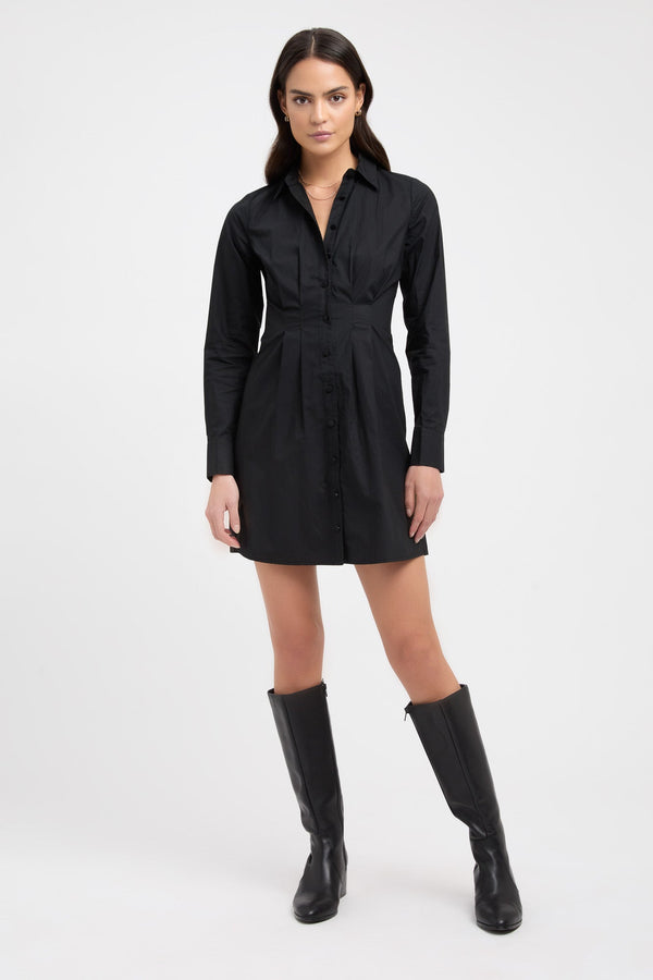 kookai Poplin Tuck Shirt Dress Black