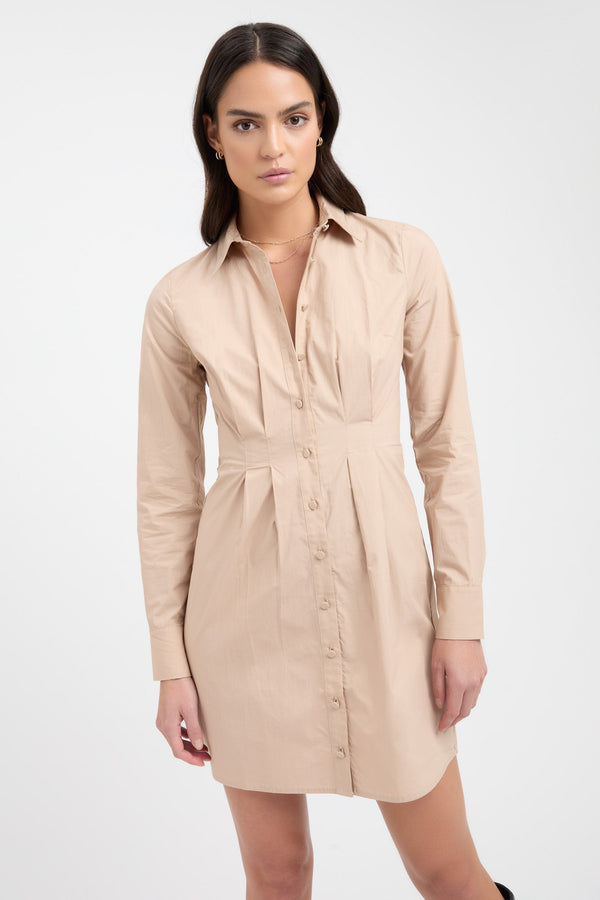 Kookai Poplin Tuck Shirt Dress Oat