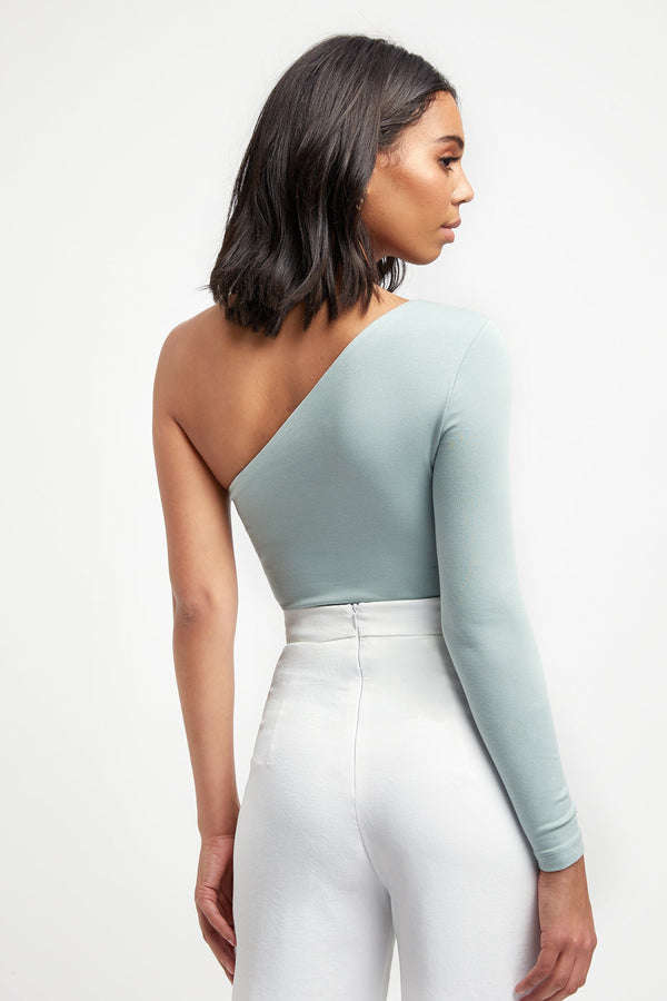 Kookai Queenie One Shoulder Top Smoky Green