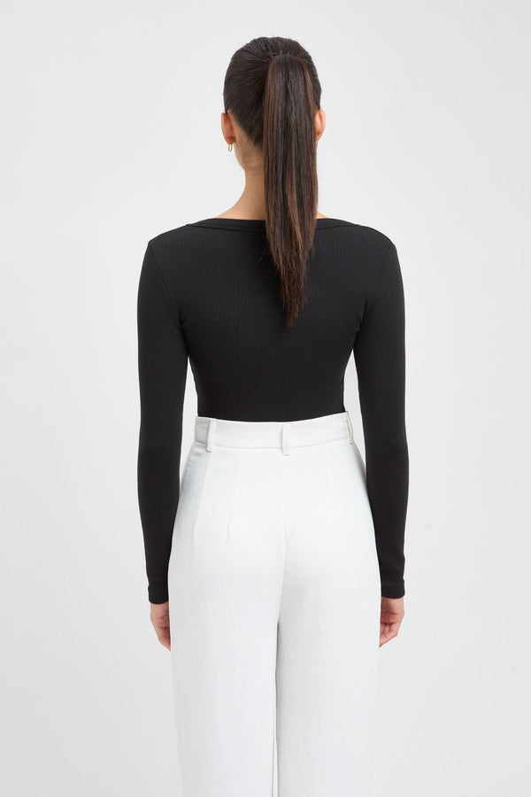 Kookai Quinn Long Sleeve Top Black