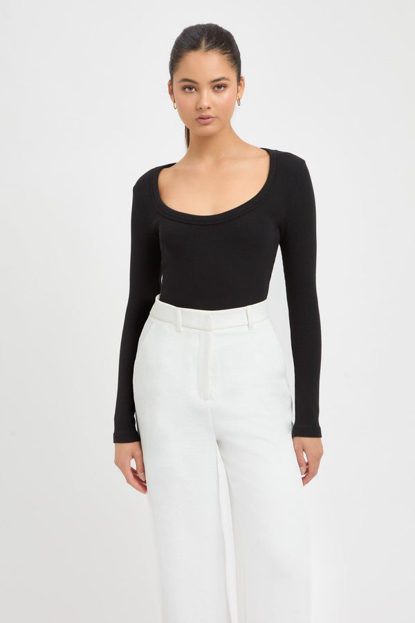 kookai Quinn Long Sleeve Top Black