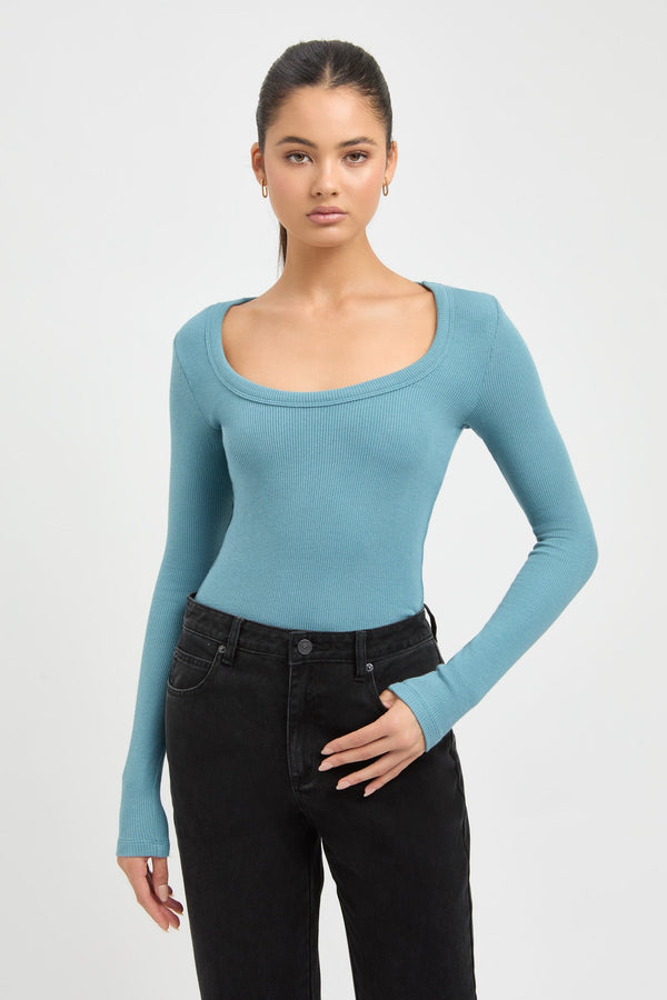 kookai Quinn Long Sleeve Top Blue Haze
