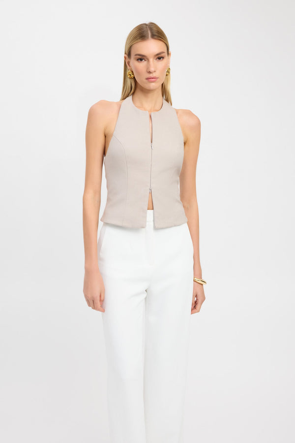 Kookai Raine Zip Front Top Dark Oat