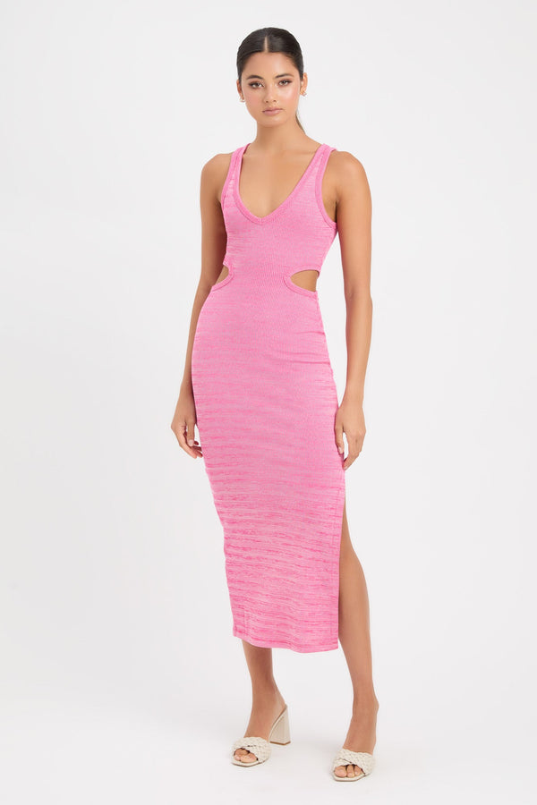 kookai Renee Midi Dress Hot Pink Marle