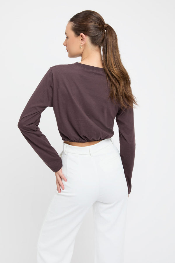 Kookai Renny Long Sleeve Top Dark Chocolate