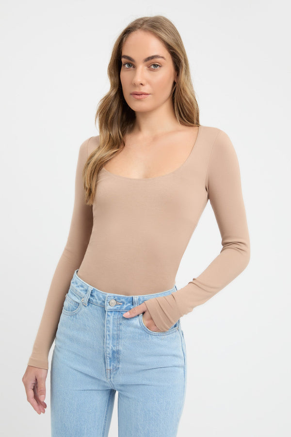 kookai Riley Scoop Top Iced Latte