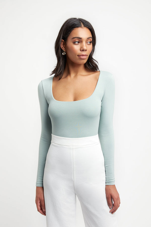 kookai Riley Scoop Top Smoky Green