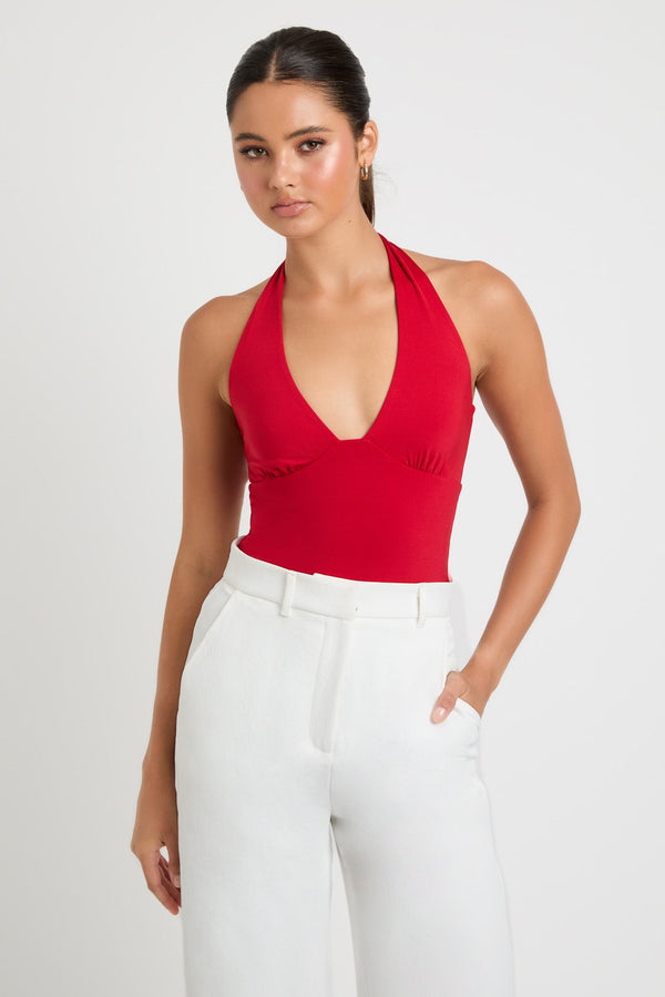 kookai Rita Halter Bodysuit Racing Red