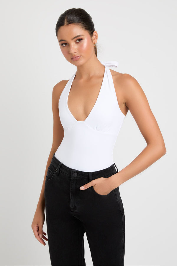 kookai Rita Halter Bodysuit White