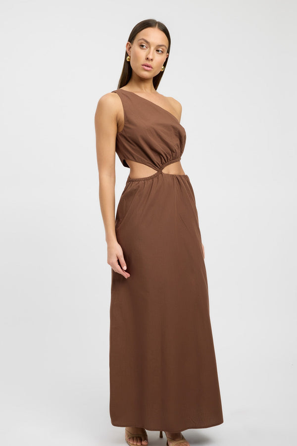Kookai Romeo One Shoulder Dress Chocolate Chip