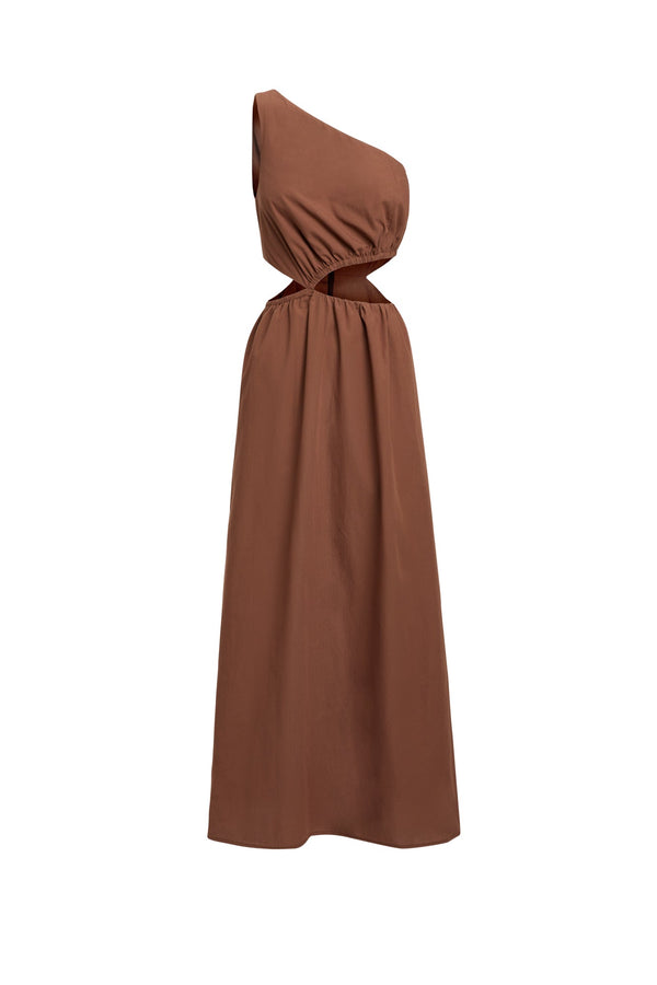 Kookai Romeo One Shoulder Dress Chocolate Chip