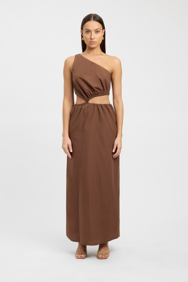 kookai Romeo One Shoulder Dress Chocolate Chip