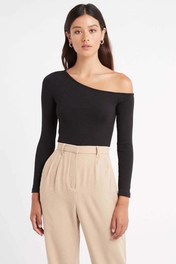 kookai Rosa One Shoulder Crop Black