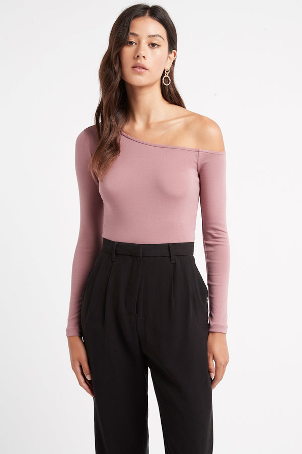 kookai Rosa One Shoulder Crop Dark Mauve