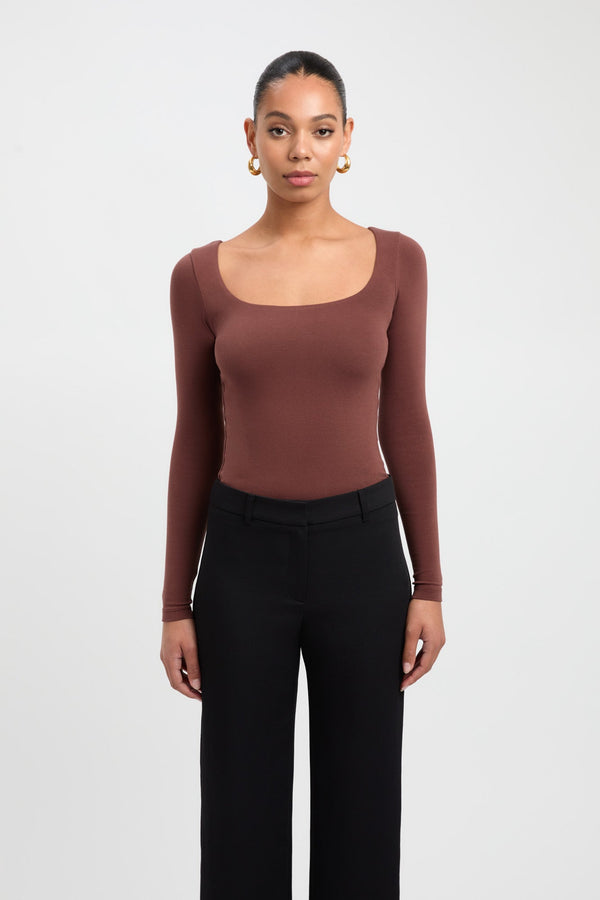 Kookai Rosie Long Sleeve Top Brown Stone