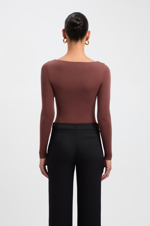 Kookai Rosie Long Sleeve Top Brown Stone