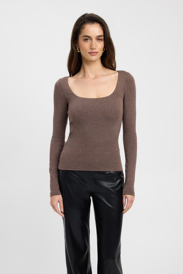 Kookai Rosie Long Sleeve Top Cocoa Marle