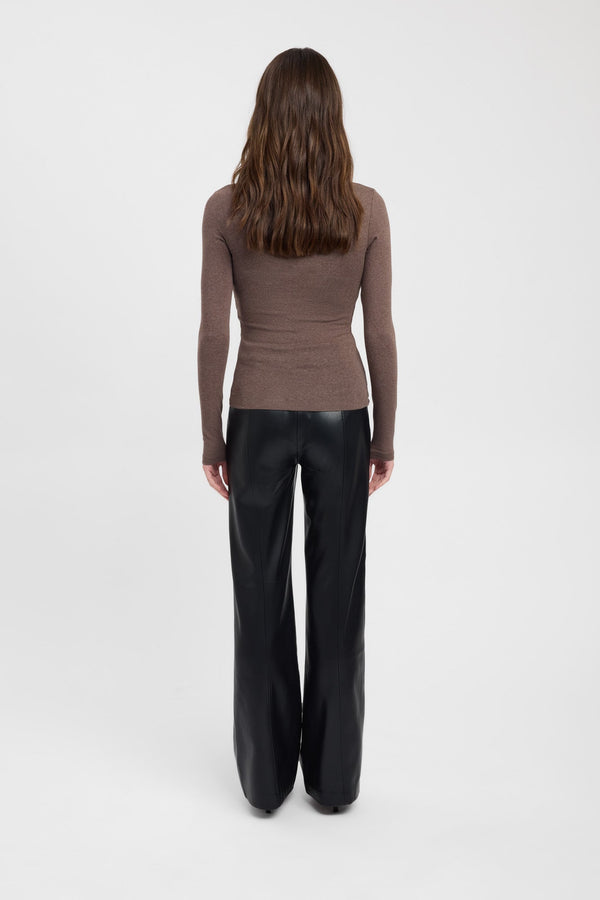 Kookai Rosie Long Sleeve Top Cocoa Marle