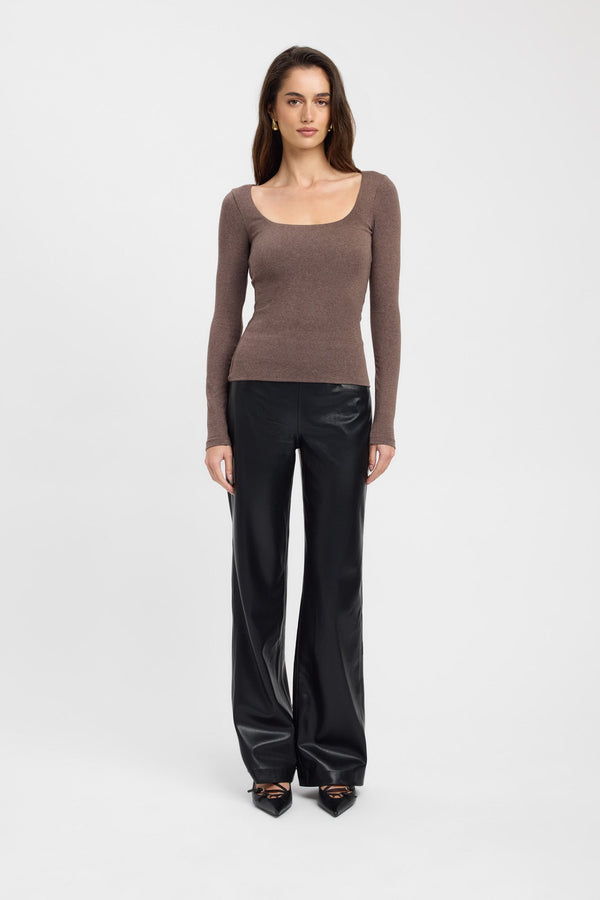 kookai Rosie Long Sleeve Top Cocoa Marle