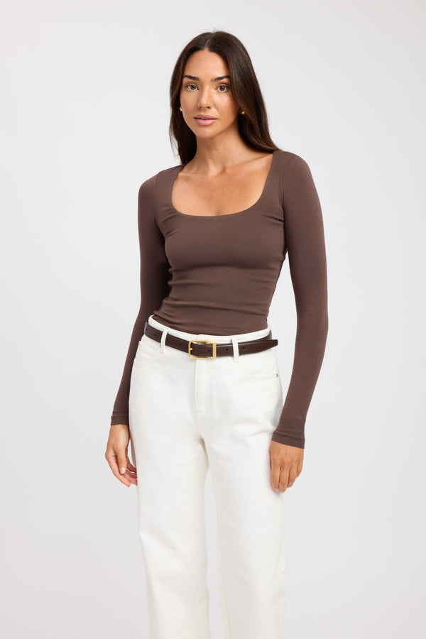 Kookai Rosie Long Sleeve Top Dark Chocolate