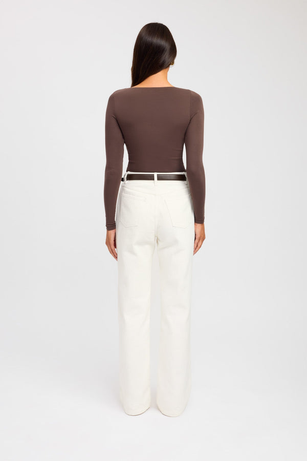 Kookai Rosie Long Sleeve Top Dark Chocolate