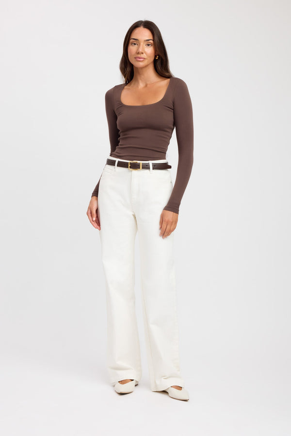 kookai Rosie Long Sleeve Top Dark Chocolate