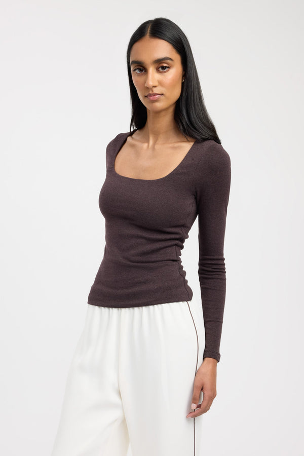 Kookai Rosie Long Sleeve Top Espresso Marle