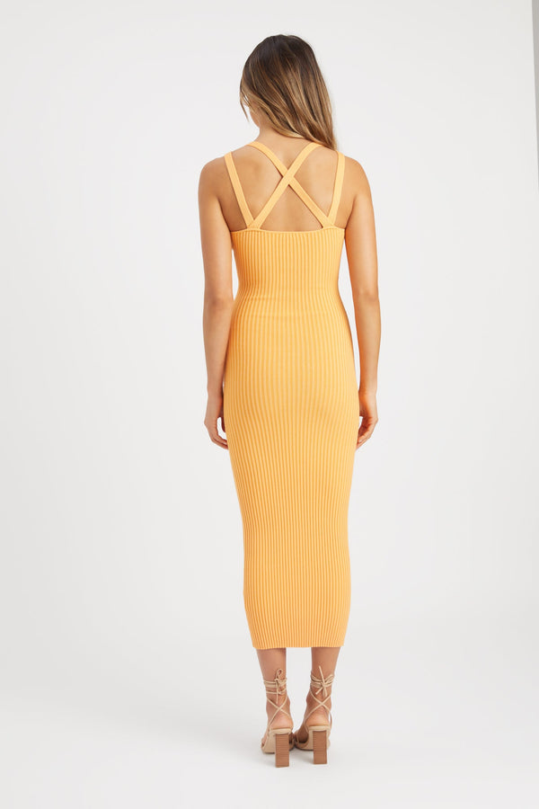 Kookai Sadie Double Strap Midi Dress Papaya Sorbet