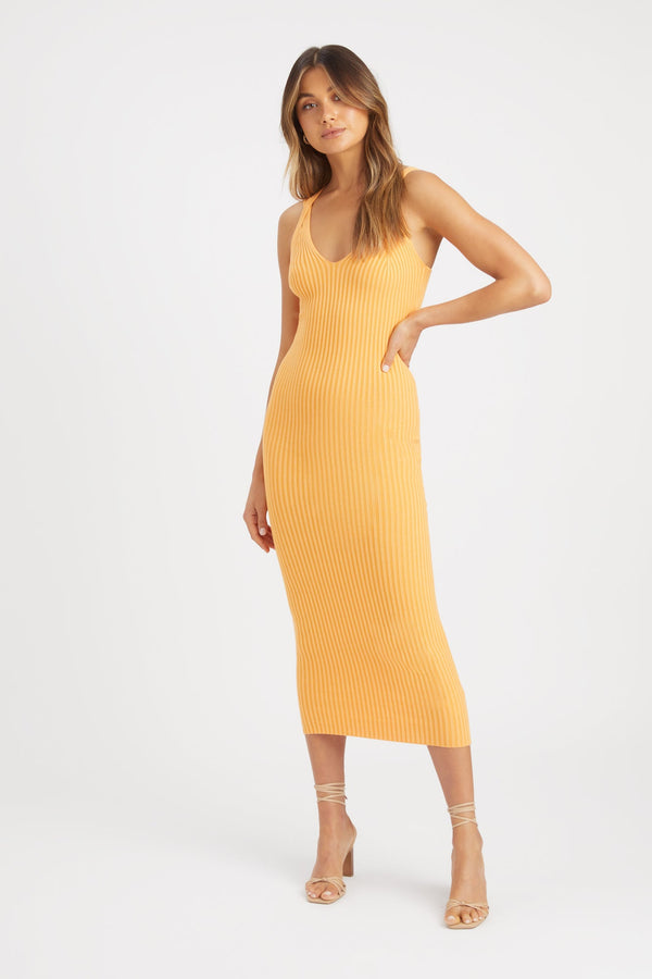 kookai Sadie Double Strap Midi Dress Papaya Sorbet