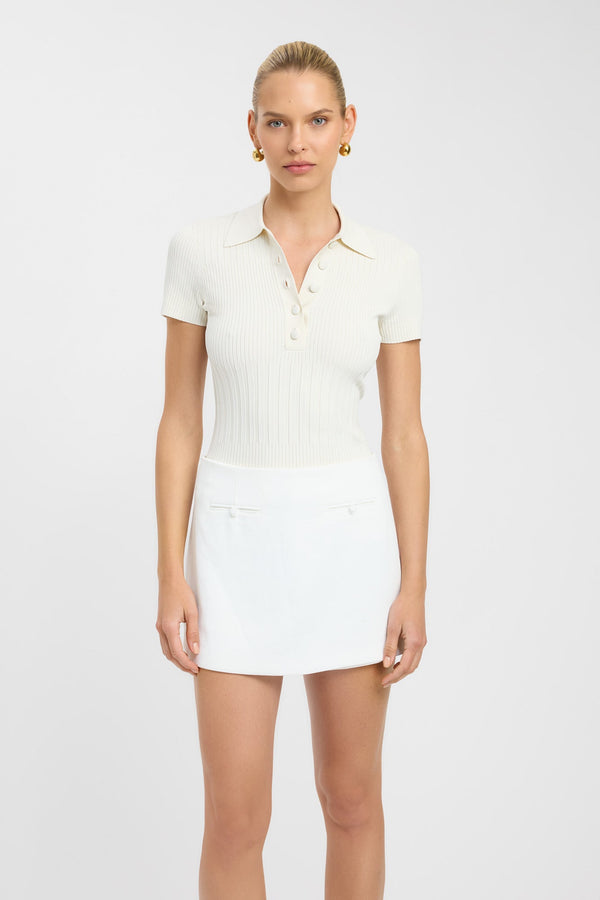 Kookai Serah Polo Top Natural White
