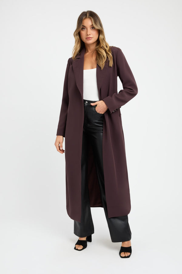 Kookai Serge Tied Trench Chocolate Fondant