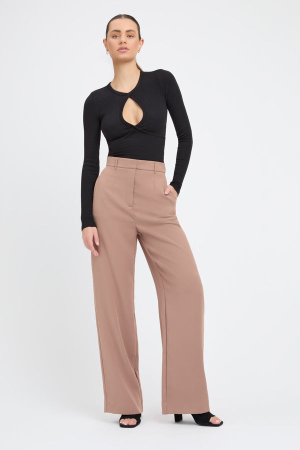kookai Serge Wide Leg Pants Tan