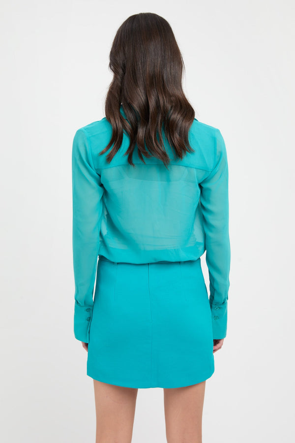 Kookai Sheer Slim Shirt Teal
