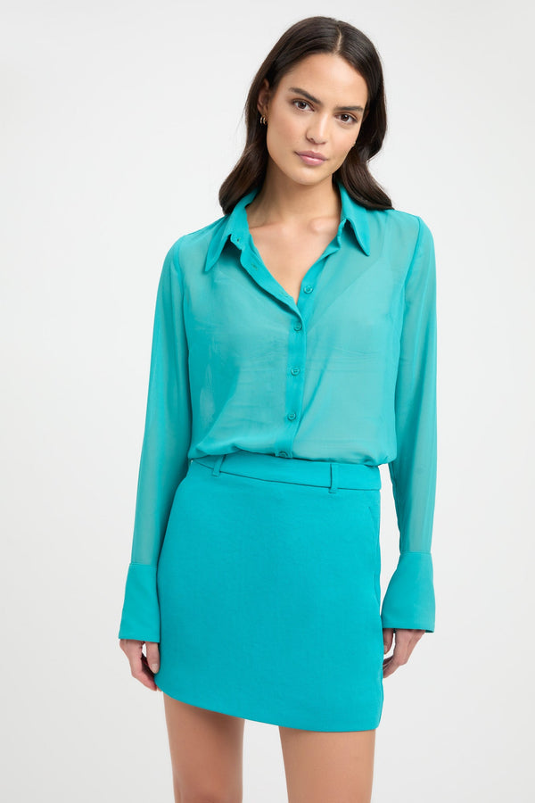 kookai Sheer Slim Shirt Teal