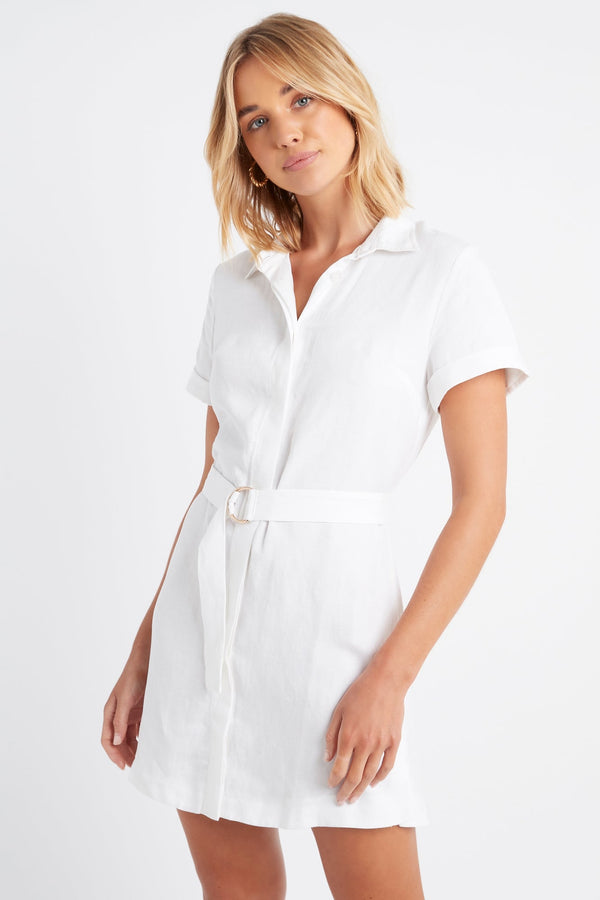 Kookai Shoreline Belted Shirt Dress Bleached White