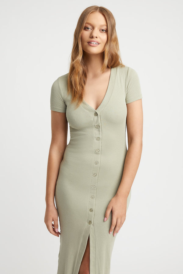 Kookai Sidney Midi Dress Moss Gray