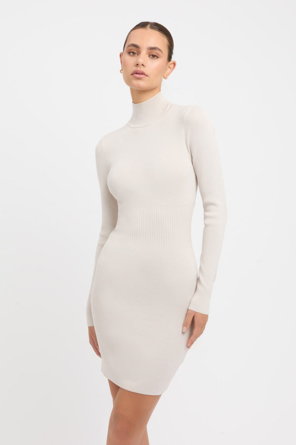 kookai Snowden Rib Corset Mini Dress Stone