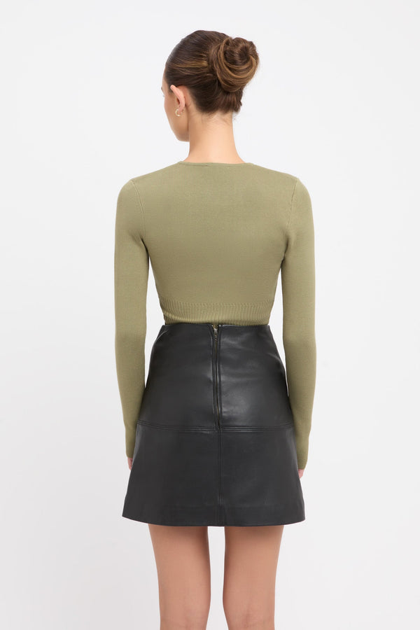 Kookai Snowden Rib Corset Top Moss Stone