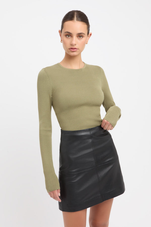 kookai Snowden Rib Corset Top Moss Stone