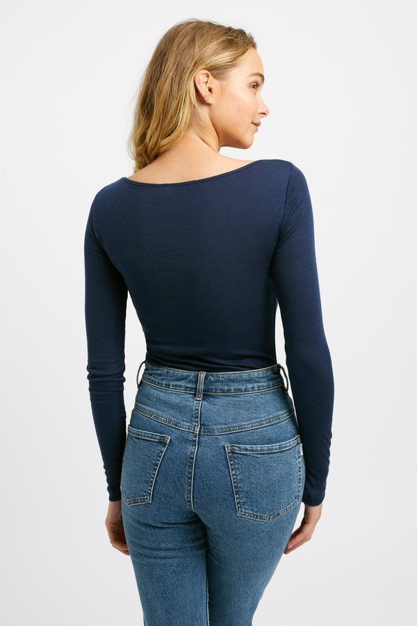 Kookai Soho Long Sleeve Boat Top Navy