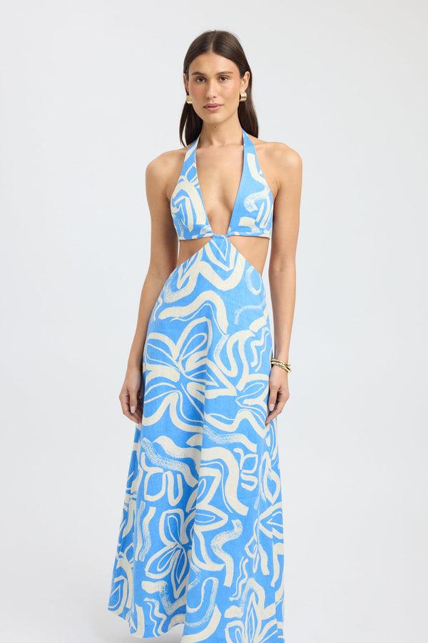 Kookai Soley Maxi Dress Blue/Lemon