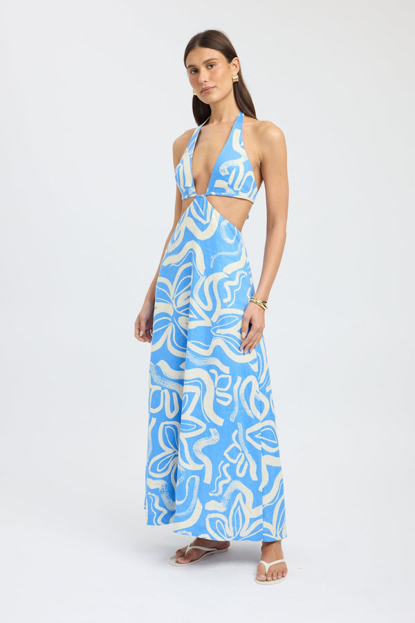 Kookai Soley Maxi Dress Blue/Lemon
