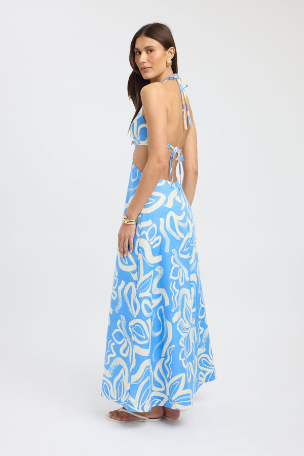 Kookai Soley Maxi Dress Blue/Lemon