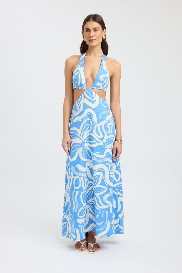 kookai Soley Maxi Dress Blue/Lemon
