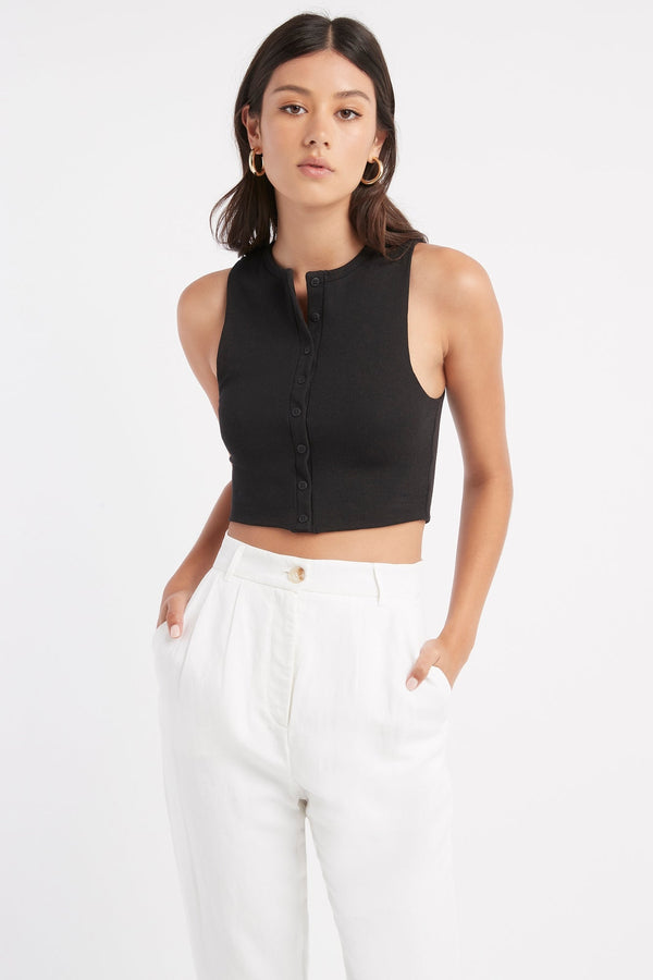kookai Sophie Button Crop Top Black