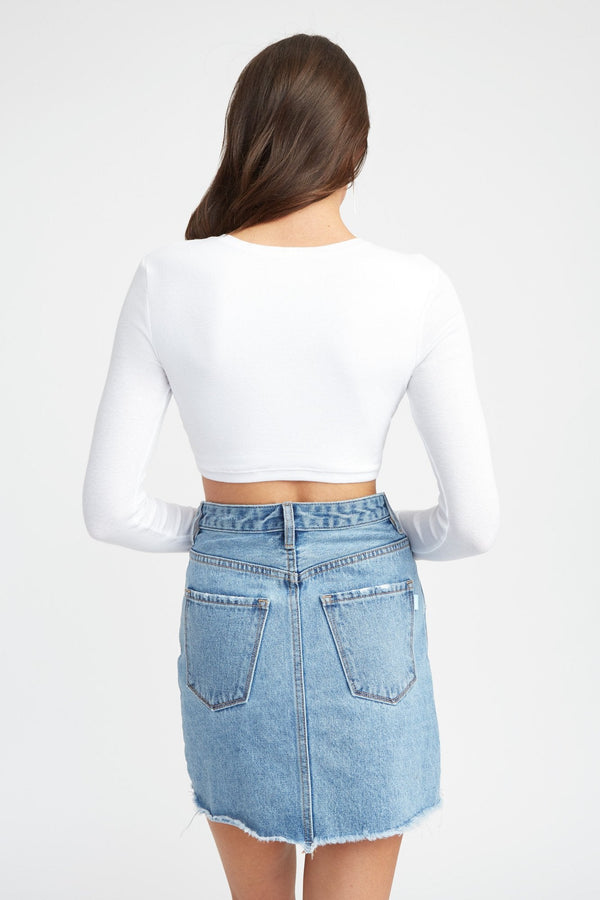 Kookai Sportif Long Sleeve Crop Top White