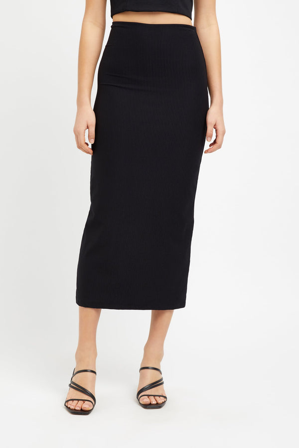 Kookai Staple Rib Midi Skirt Black